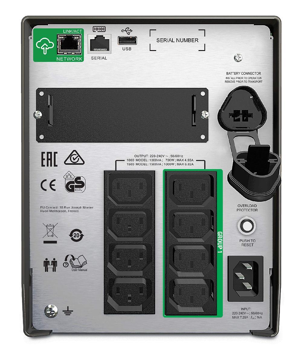 SMT1500iC APC Smart-UPS, Line Interactive, 1500VA/1000W, Tower, 230V, 8x IEC C13 outlets, SmartConnect Port+SmartSlot, AVR, LCD Prouct Image 2